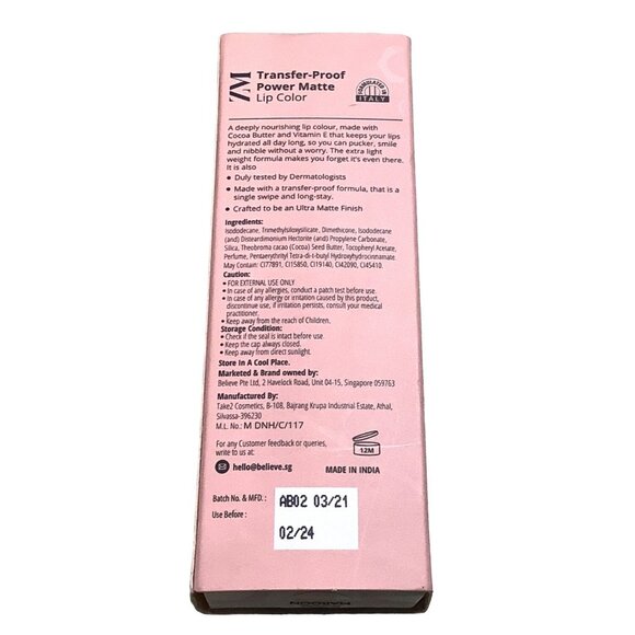 ZM Zayn Myza Vegan Transfer Proof Power Matte Lipstick Royal Maroon - Picture 7 of 9